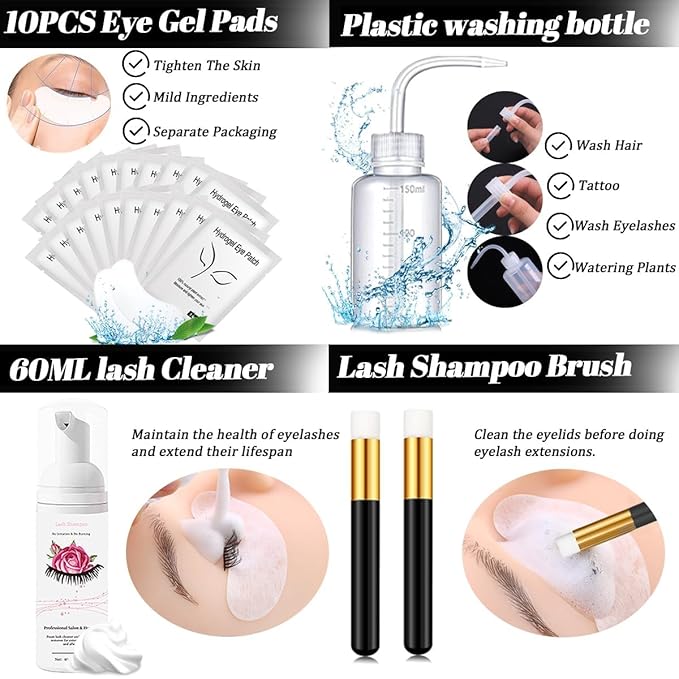 QUKLOGEN Lash Extension Kit Eyelash Practice for Beginners Professional Set with Mannequin Head Removable Eyelids USB Fan Spraye Individual False Lash Eyelash Strips Shampoo Brush Supplies