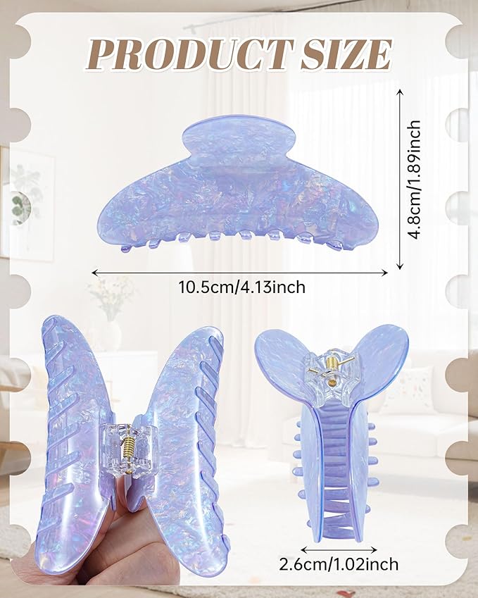 Mesovor 4 pack Acrylic Hair Clips Claws, Nonslip 4.1" Large Hair Grip Hairclips for Thin and Thick | French Banana Barrettes Hair Strong Hold Hair Jaw Clamps (Pink, Purple, Champagne, Blue)