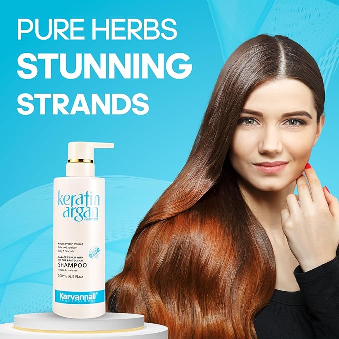 Keratin Shampoo with Argan Oil 16.9oz – Damaged Hair Shampoo, Damage Repair & Color Protection, Anti-Hair Loss, Silky Smooth, Sulfate & Paraben Free, For All Hair Types - 500ml