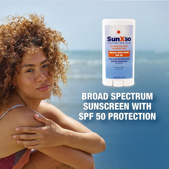CoreTex Sun X 50 SPF Broad Spectrum Sunscreen Face Stick - 0.5oz Travel Size Stick of Paraben, Oxybenzone, Octinoxate, & Oil Free Sunscreen - No White Cast, Water Resistant Up to 80 Minutes