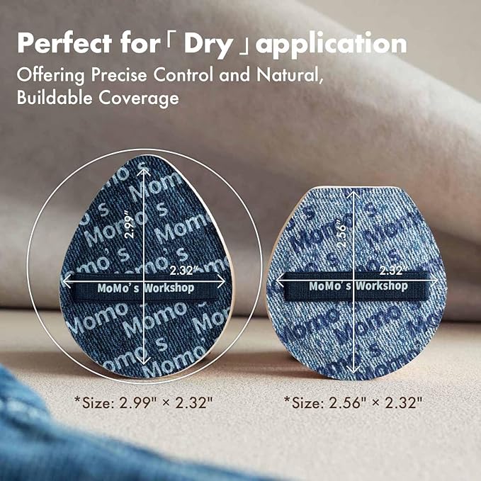 Momo's Workshop Blue Denim Makeup Sponges,Super Soft Blenders for Liquid Foundation, Dual Design (Egg + Flat Edge), Natural Skin-Like Finish, Makeup Puffs for Blending,Travel Friendly,2pcs