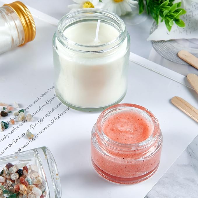 1oz Glass Jar with Lid, Hoa Kinh 30Pack Clear Round Containers Cosmetic Jars with Inner Liners and Black Lids Travel Jars for Storing Lip and Body Scrub, Lotion, Body Butter, Bath Salts, Liquid