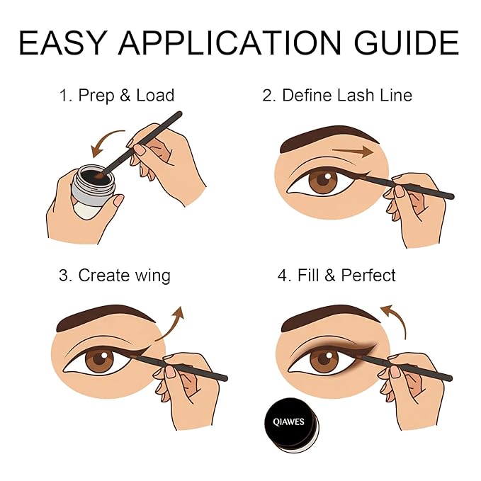 2 in 1 Black and Brown Gel Eyeliner Set Water Proof Smudge Proof, Last for All Day Long, Work Great with Eyebrow, 2 Pieces Eye Makeup Brushes Included