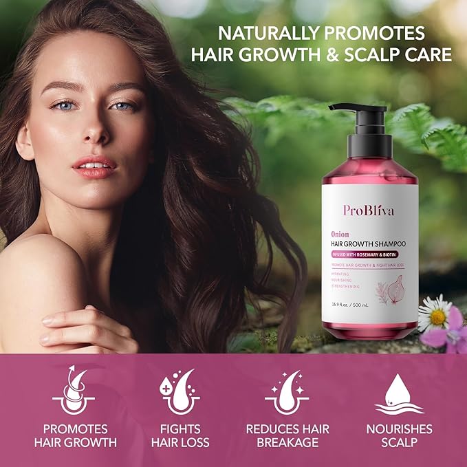 ProBliva Onion Shampoo for Hair Growth: Onion Hydrosol Shampoo with Biotin and Rosemary for Hair Loss and Thinning Hair - Promotes Healthier, Thicker and Stronger Hair for Women and Men