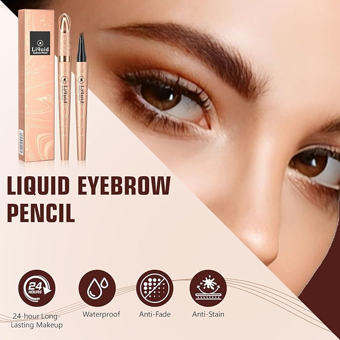 Eyebrow Pen - 4-Fork Tip Lift & Snatch Brow Pencil，Microblading Long-Lasting Waterproof Eye Brow Pen，Natural-Looking Hair-Like Brows，Easy to Use Eyebrow Pencils Makeup for Women (2 PCS Light Brown)