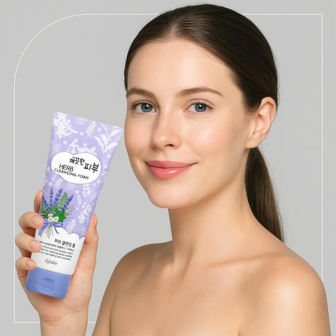esfolio Herb Cleansing Foam - Gentle Face Wash with Natural Herbal Extracts for Deep Cleansing, Hydrating & Soothing - Suitable for All Skin Types (5.29 OZ-150ML)