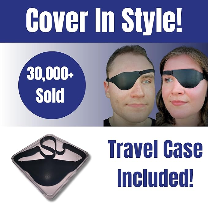 Black Leather Eye Patch with Adjustable Band and Concave Design - Comfortable Medical Eye Patch for Left or Right Eye