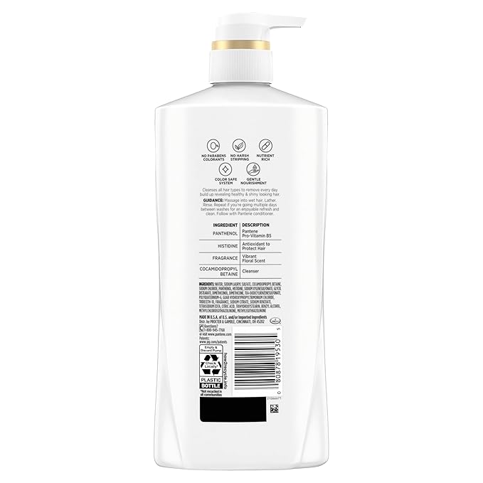 Pantene Shampoo, Classic Clean - Pro-V Nutrients for Dry, Color-Treated Hair, Healthy Looking Hair Every Wash, Antioxidant-Rich, 27.7 Fl Oz