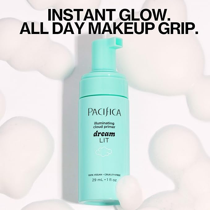 Pacifica Dreamlit Illuminating Foaming Primer with Vitamin C & Hyaluronic Acid – Hydrating Brightening Face Makeup Base for Glowing, Long-Lasting Foundation Wear – 1 fl oz Clean Beauty Vegan Formula