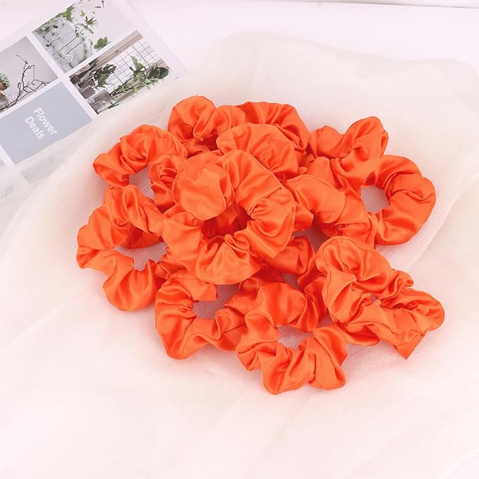 Silk Satin Scrunchies for Women Girls 12 PCS Orange Hair Scrunchies Silk Satin Hair Ties for Thick Hair Bulk Hair Ties Hair Accessories