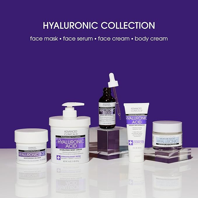 Advanced Clinicals Hyaluronic Acid Moisturizer Body Cream | Hydrating Cream & Body Lotion For Women & Men To Help Improve Look of Wrinkles, Stretch Marks, Dry Skin, & Crepey Skin, 16OZ + Travel Size