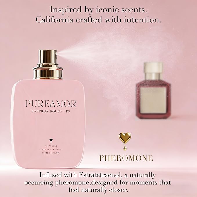PUREAMOR Pheromone Perfume for Women, Saffron Rouge Extrait de Parfum - Long Lasting Warm Spicy Scent, 30% High Concentration, Full Size Fragrance Spray, 1.0 oz / 30 ml