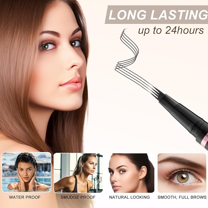 Eyebrow Pencil Makeup Kit, with Waterproof 2-IN-1 Microblading Eyebrow Pen, Eyebrow Pomade, Eyeliner and Dual-ended Eyebrow Brush, Brow Pencil Kit for Natural Eyebrows - Dark Grey