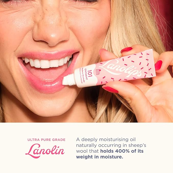 Lanolin 101 Multipurpose Ointment - Lanolin Lip Balm & Healing Ointment for Skin Barrier Repair - Moisturizer for Dry Lips, Cuticles & Elbows - No Petroleum Formula - Raspberry Shortcake (0.35 oz)