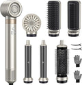 6-in-1 Hot Air Styler & Blow Dryer Brush, Ionic Hair Dryer Volumizer, Multi-Function with Interchangeable Attachments for Curling, Straightening & Fast Drying, Ideal Gift for Women(Champagne Gold)