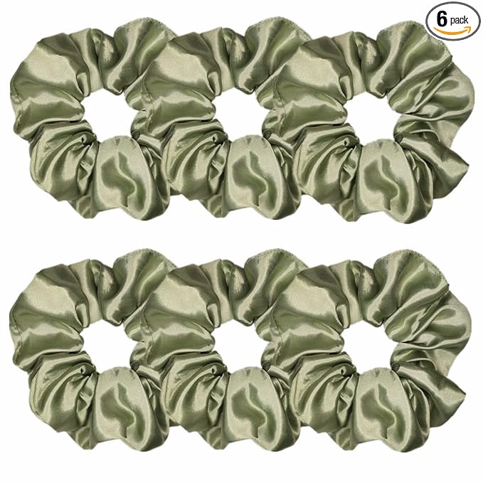 Sufermoe 6 Pcs 4.5 Inch Light Gray Green Satin Silk Hair Scrunchies, Hair Ties and Accessories for Women and Girls