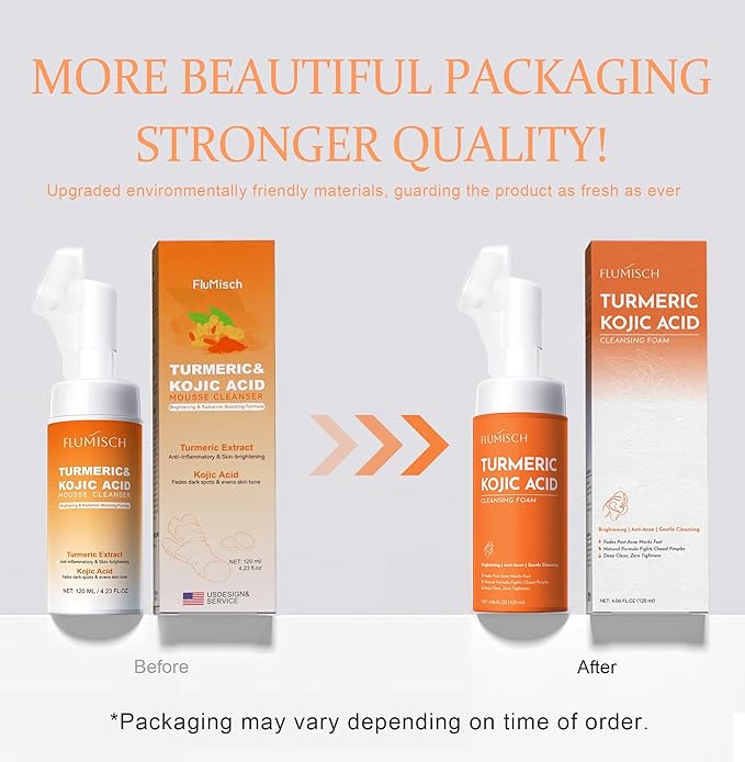 FluMisch Turmeric Kojic Acid Facial Cleanser, Brightening Foaming Face Wash with Soft Massage Heads, Kojic Acid Cleanser Exfoliating, Turmeric Cleansing for Dark Spots 4.23 oz