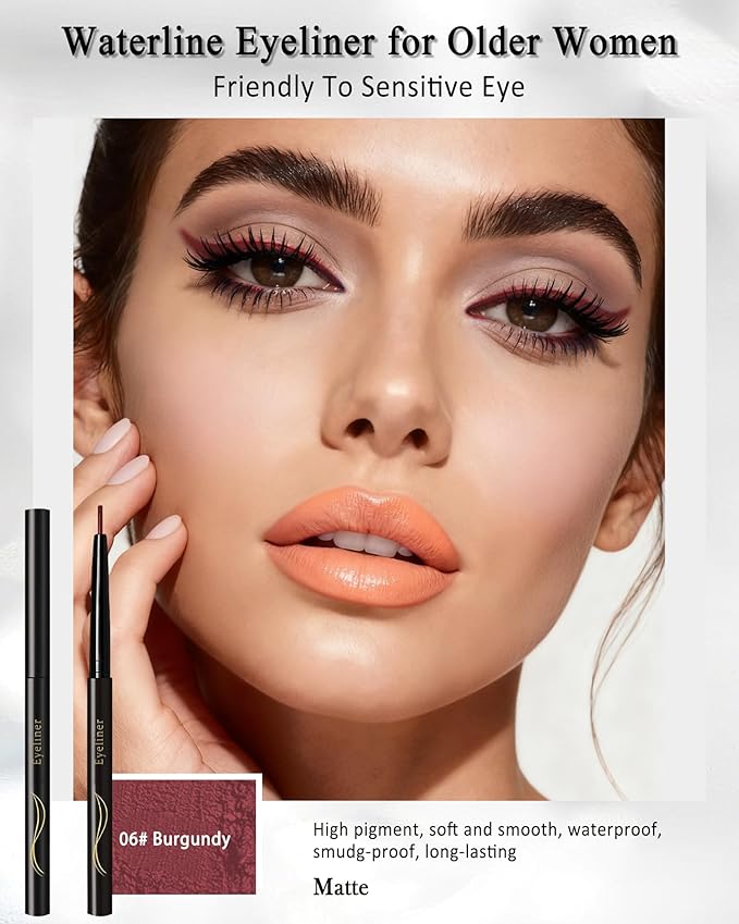 Burgundy Gel Eyeliner for Older Women, Waterproof Smudge-Proof Retractable Eyeliner Pencil, Long Lasting 24H, Matte Cream Thin Eye Liner Waterline, Colored Eye Liner Makeup Gift for Mature Women-1Pcs