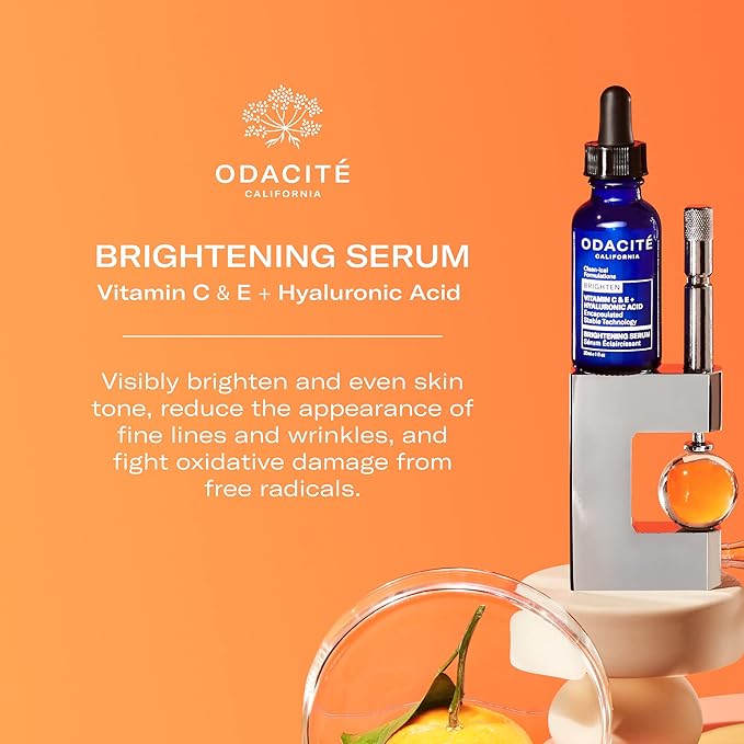 Odacite Brightening Vitamin C & Hyaluronic Facial Serum - Anti-Aging Facial Serum Targets Loss of Firmness & Dark Spots - Squalane, Vitamin E & Neroli Floral Water for Smooth Skin - 1 Fl Oz