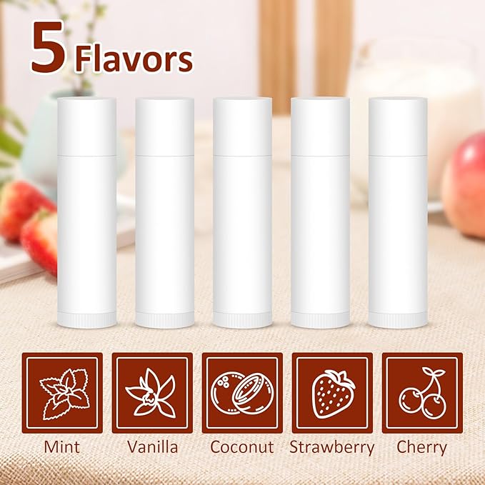 VISRIE 60 Pack Lip Balm Unlabeled, Natural Lip Balm Bulk Blank Tube, Personalized Lip Balms for Party Favors Adults and Bridal Shower Favors or Baby Shower Gifts-5 Flavors