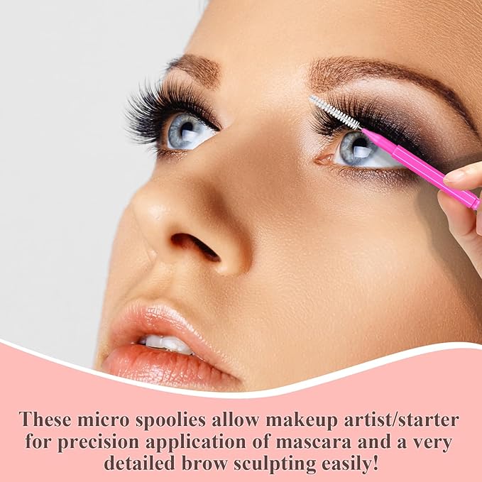 MAPVOLUT 120 Pcs Micro EyeBrow Lash Brush with Cap - Professional Beauty Mini Spoolies for Makeup, Brow Lamination and Travel - Perfect for Makeup Artists/Starters, Beauty Lovers, and Gifting (Rose)
