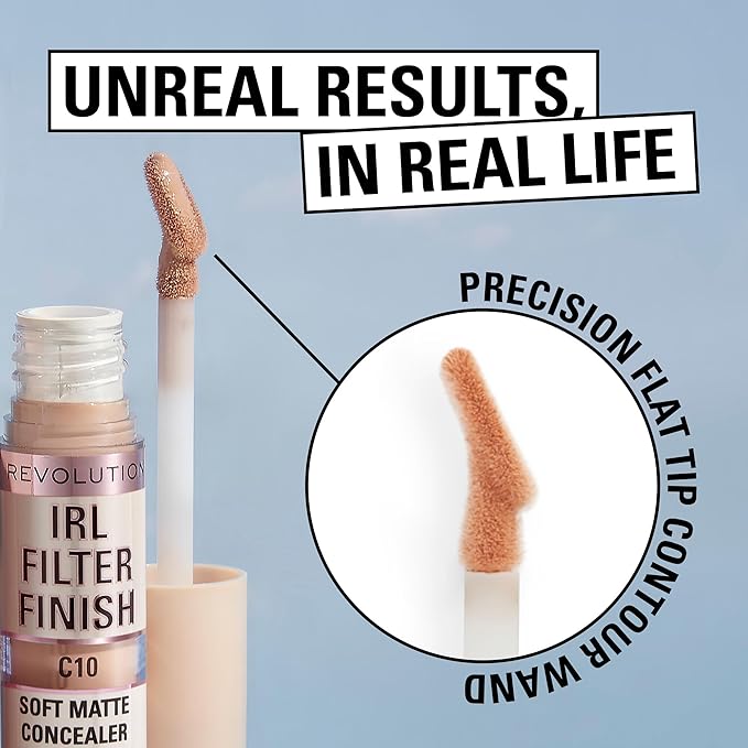 Revolution Beauty, IRL Filter Finish Concealer, Full Coverage, Oil Free, Long Lasting & Lightweight Formula, Infused with Hyaluronic Acid, Vegan & Cruelty Free, C4, 0.21 Oz (Pack of 2)