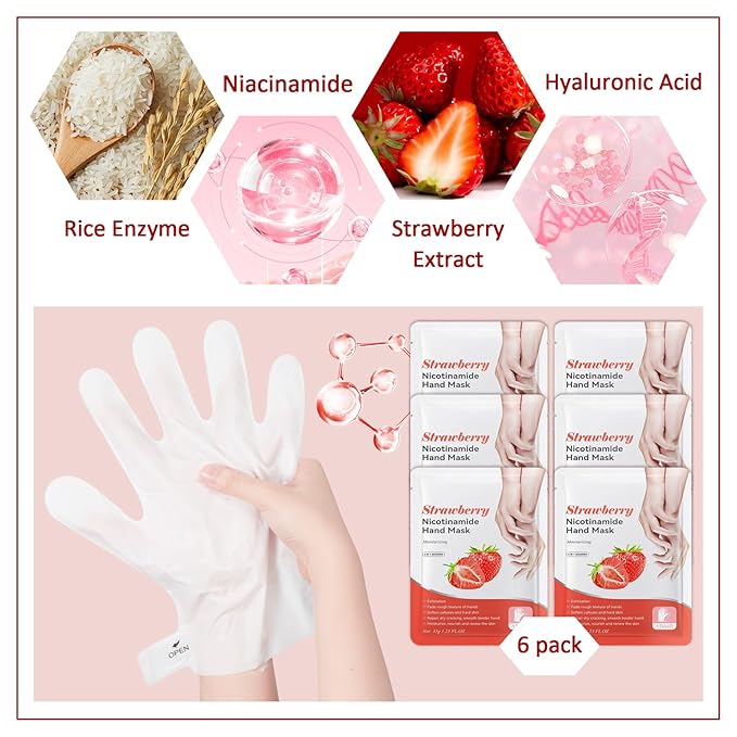 Hand Masks Moisturizing Gloves,6 Pairs Hydrating Hand Peel Masks Gift Set for Dry Cracked Hands Care,Long-lasting and Non-greasy Hand Moisturizer Gloves for Women F