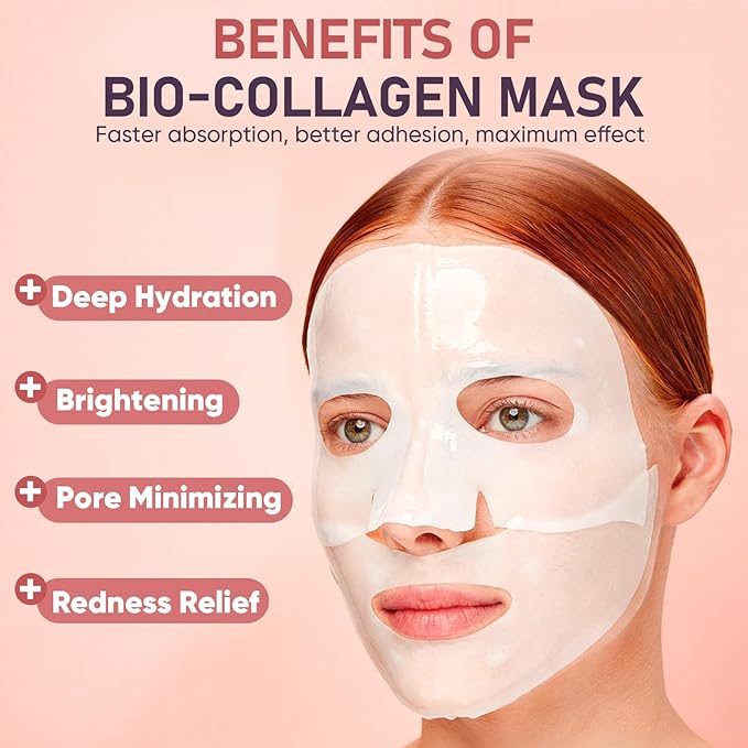 TEAWOO Bio-Collagen Facial Mask 8 EA, Hydrating & Soothing Hydrogel Face Mask, Overnight Collagen Face Mask for Glass Skin & Elasticity, Korean Skin Care