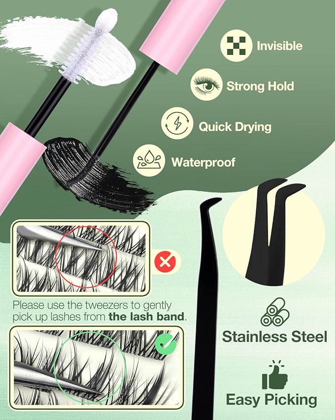 Short Lash Clusters Kit Natural Lash Extension Kit Wispy Eyelash Clusters with Bottom Lashes 8-12MM Manga Cluster Eyelash Extensions C Curly DIY Cluster Lashes Bond and Seal Tweezers by Lvmixwig