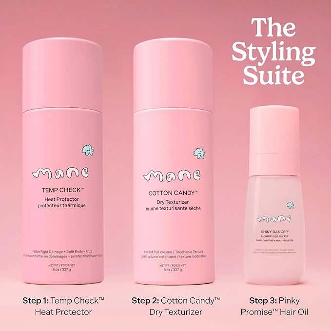 Mane Cotton Candy Travel Size Dry Texture Spray - Volumizing Spray for Fine Hair - Lightweight Hair Styling Spray with Root Lift & Soft Tousled Texture - Heat Protection 380°F - No White Cast (2 Oz)