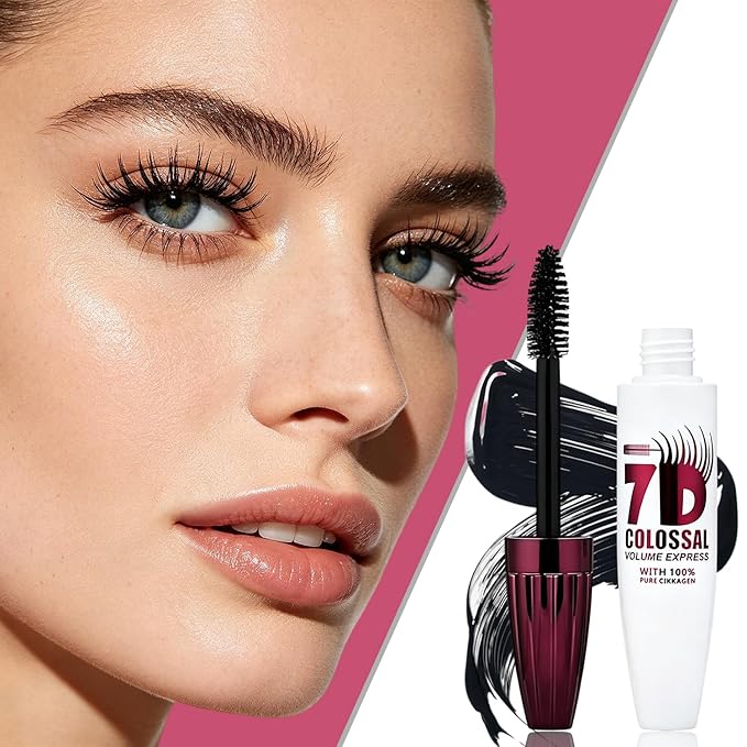 7D Waterproof Mascara 2pack,Volumizing&Lengthening Mascara, Long Lasting Smudge Proof Mascara,Black Buildable Thickening Mascara for Eyelashes,Thickening Eye Makeup for Defined Curl,For Women and Girl