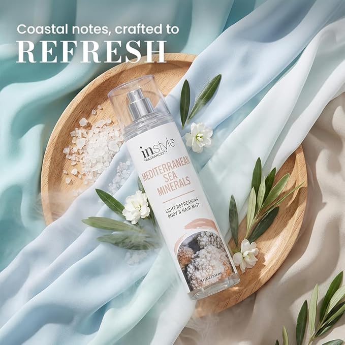 Instyle Fragrances, Body & Hair Mist, Sea Minerals Scent, With Panthenol, CLEAN, Vegan, Paraben Free, Phthalate Free, Premium 8 Fl Oz Spray Bottle