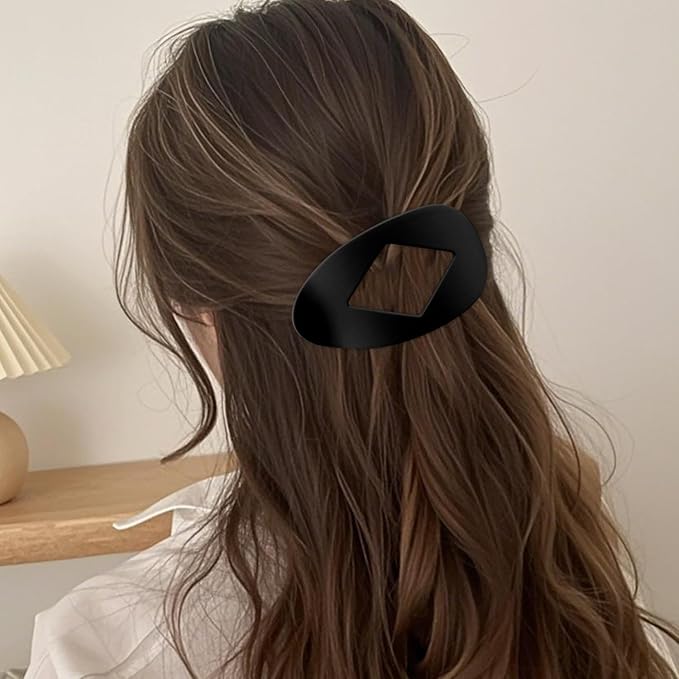 Atoden Large Flat Round Hair Clips Oval Claw Clips for Thick Medium Thin Hair 6Pcs Non Slip Strong Hold Barrettes Duckbill Accessories for Women Girls Matte Black Color