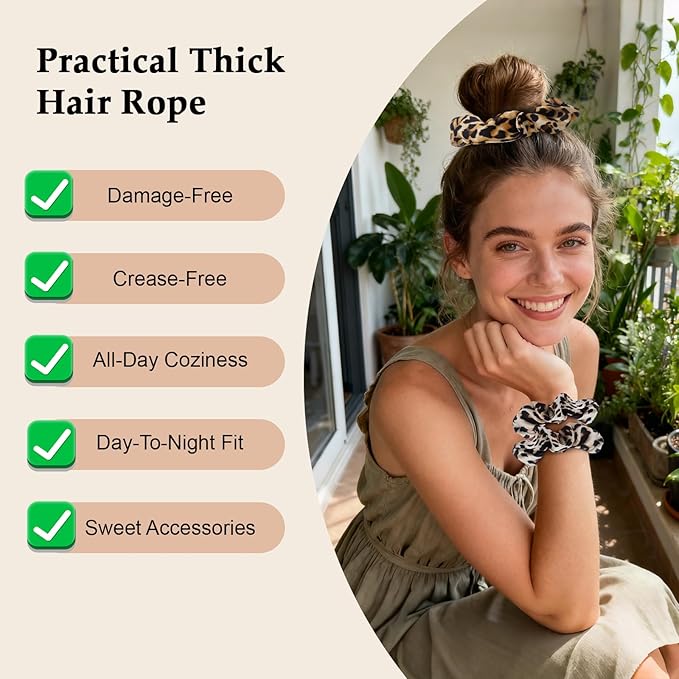 Satin Scrunchies for Women – 8PCS Leopard Silk Hair Ties – No Crease, Frizz-Free, Bold & Fashionable Hair Bands for Thick & Thin Hair, Trendy Hair Accessories Gifts