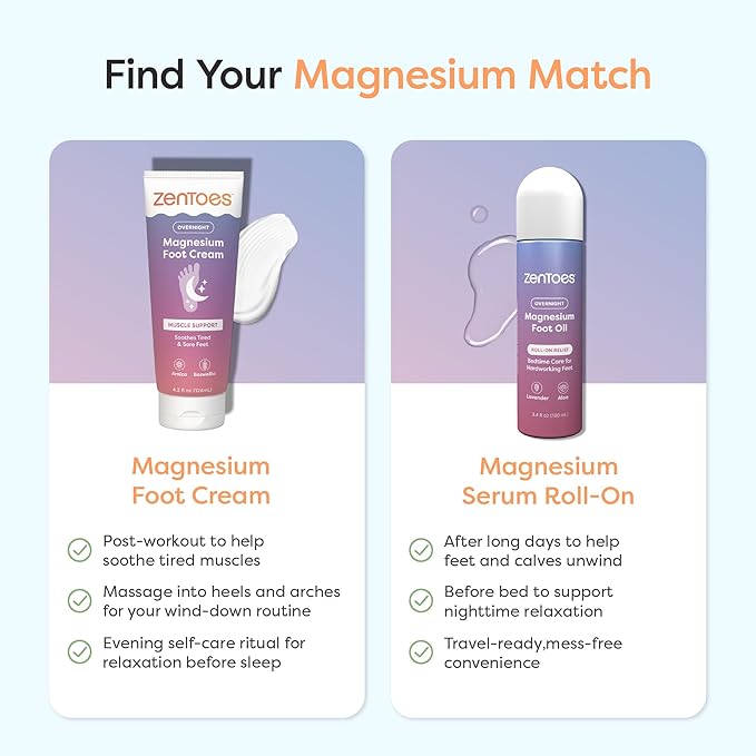 ZenToes Magnesium Cream with Arnica | Relaxation Support & Moisturizing Foot Cream for Legs & Calves | Magnesium Lotion for Feet & Sleep Support | Relaxing Nighttime Foot Balm | 4.2oz, Pack of 3