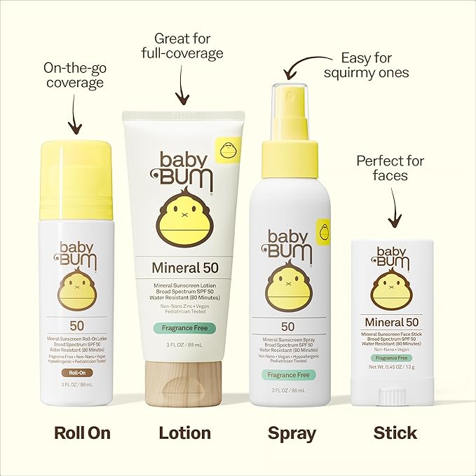 Sun Bum Baby Bum SPF 50 Sunscreen Spray | Mineral Uva/Uvb Face & Body Protection for Sensitive Skin | Fragrance Free | Travel Size | 3 fl oz | 2 Pack