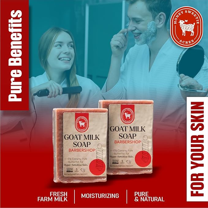Honey Sweetie Acres 2-Pack Barbershop Goat Milk Soap - Handmade 5 oz Bar, Made with Natural Ingredients, Moisturizing & Gentle, Made in the USA