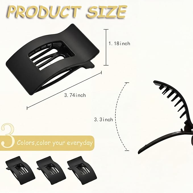 Flat Claw Clips for Women, Large Duckbill French Hair Clips, 6 Pack Non-Slip Matte Hair Accessories for Thick & Thin Hair