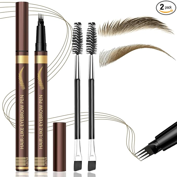 2PCS Microblading Eyebrow Pencil with Eyebrow Brush, Taupe Microblading Eye-brow Pencils for Women, 2-In-1 Waterproof Eyebrow Pen with 4-Fork & Ultra-Precise Tips for Hair-Like Eyebrow Makeup (Taupe)