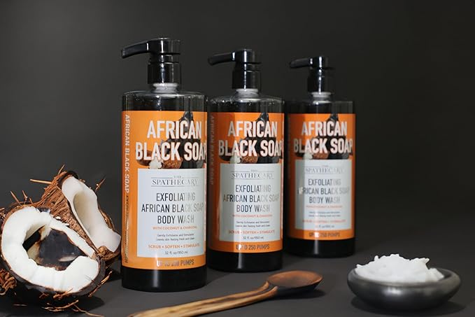 African Black Soap Exfoliating Body Wash with Coconut and Charcoal, Scrub, Soften, Stimulate, 32 oz