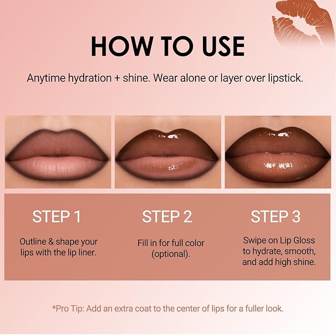 Erinde Lip Combo Set, Brown Lip Liner and Gloss Set, Nude Ombre Makeup, Lip Kit With Lip Liner and Gloss, High Shine Hydrating Lip Oil Non Sticky Finish, Waterproof Lipstick Pencil With Sharpener