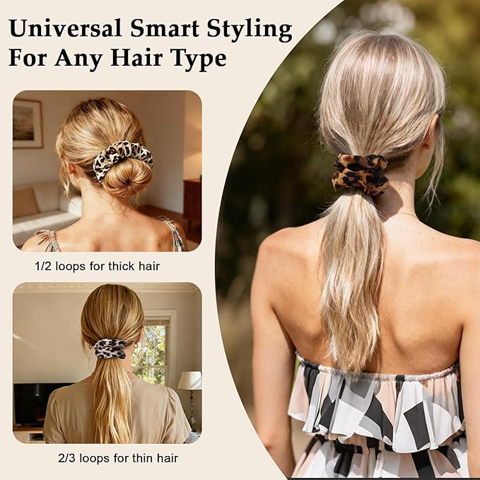 Satin Scrunchies for Women – 8PCS Leopard Silk Hair Ties – No Crease, Frizz-Free, Bold & Fashionable Hair Bands for Thick & Thin Hair, Trendy Hair Accessories Gifts