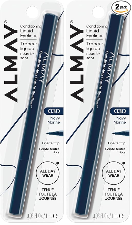 Almay Conditioning Liquid Eyeliner, Longwearing, Waterproof, Hydrating, 30 Navy, 0.03 fl oz. (Pack of 2)