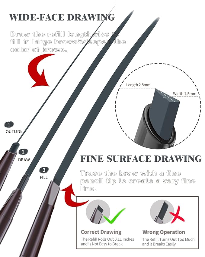 Waterproof Eye Brow Pencils for Women, 6Pcs Double-ended Grey Eyebrow Pencil with Razor Kit, Triangular Tip Design Makes it Easier to Define and Fill in Brows for a Natural Look