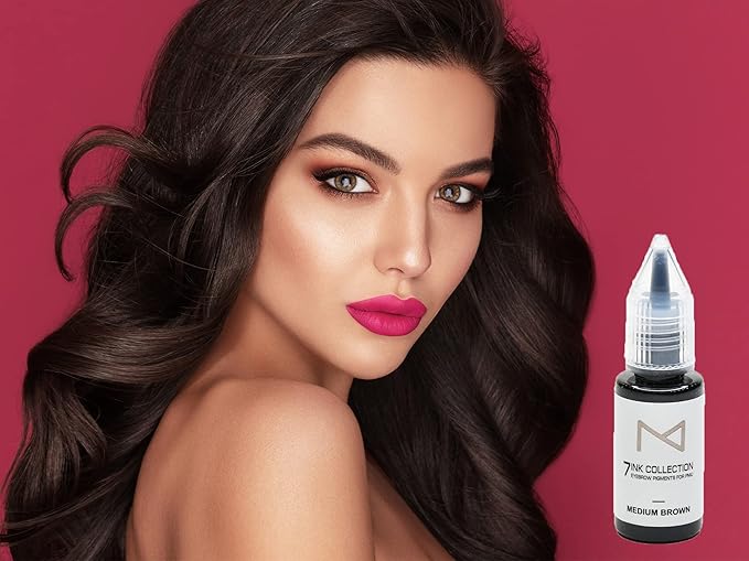 M - 7Ink Seven Colors Liquid Pigment Ink for Eyebrow Tattoo - Permanent Makeup Microblading Supplies Kit - Machine Use - Microshading - No Mixing Professionals Only -10ml (Single, Medium Brown)