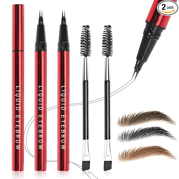 2PCS Microblading Eyebrow Pencils for Women with Eyebrow Brush, Waterproof & Lasts all Day & Highly Pigmented, 2-Fork Tip Precisely and Easily Create Natural Eye-brow Color Faux Brow (Gray Brown)