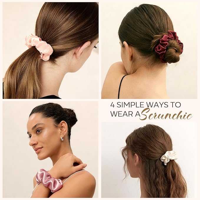 Satin Scrunchies for Women,Silk Hair Ties Fashion Soft Ties and Bands,Elastic Ponytail Holders No Damage Hair Accessories Thick Hair Styling for Girls - 25 Pcs
