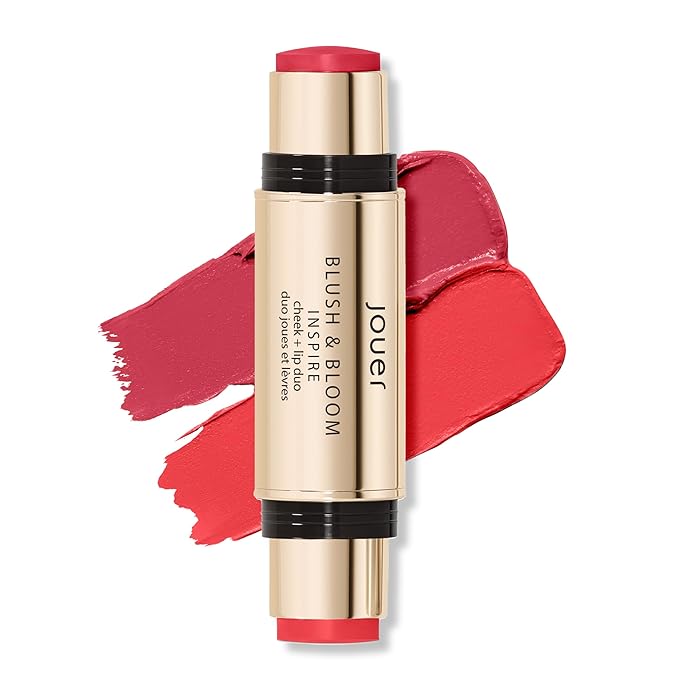 Jouer Blush & Bloom Cheek + Lip Duo - Hydrating Cream Blush Stick for Lip and Cheek Tint - Moisturizing Rose Hip and Squalane Oil Formula, Inspire