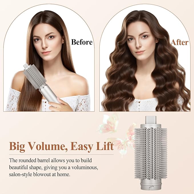 Upgraded Round Volumizing Brush for Shark Flex Style Attachment, Round Brush Compatible with Shark Flexstyle for Smooth Styling Adds Volume Curls(1.5in barrel, 2.6in with Bristles)
