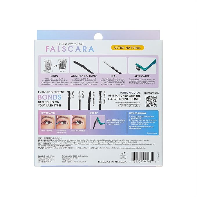 Falscara Essentials Kit, False Eyelashes, Lash Clusters, Ultra Natural, 8mm-12mm, Includes 36 Clusters, Applicator, Adhesive and Sealer, Contact Lens Friendly, Easy to Apply, Reusable